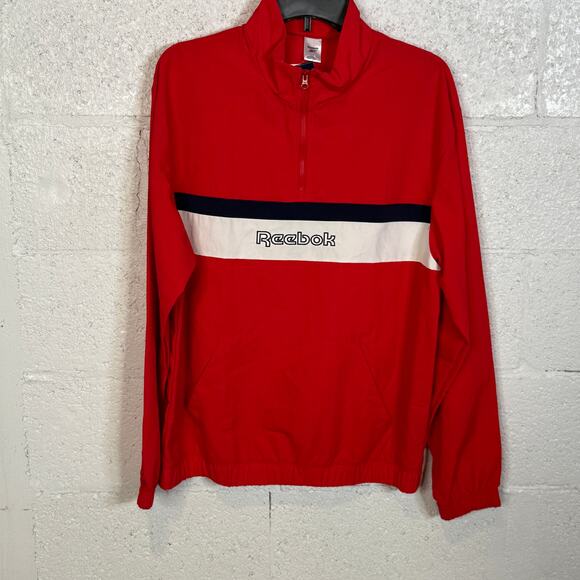 Reebok Men's Retro Colorblocked Quarter-Zip Popover - Red/navy/white Medium - Picture 1 of 7